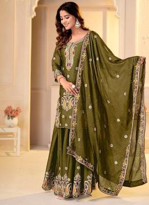 Mehendi rangoli crush  party  embroidery wear  sharara suit set 1