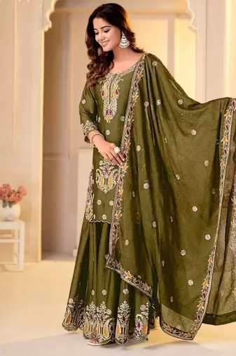 Mehendi rangoli crush  party  embroidery wear  sharara suit set
