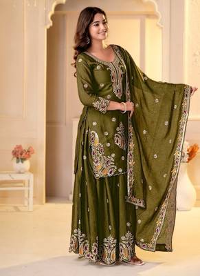 Mehendi rangoli crush  party  embroidery wear  sharara suit set 2