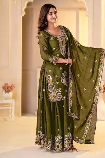 Mehendi rangoli crush  party  embroidery wear  sharara suit set