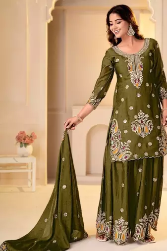 Mehendi rangoli crush  party  embroidery wear  sharara suit set