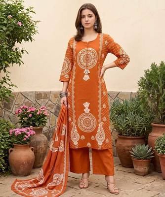WOMEN PURE COTTON PRINTED  BANDHEJ PRINT WITH HAND WORK KURTA WITH PANT AND DUPATTA  1
