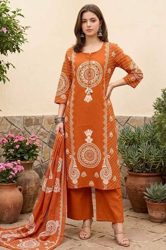 WOMEN PURE COTTON PRINTED  BANDHEJ PRINT WITH HAND WORK KURTA WITH PANT AND DUPATTA 