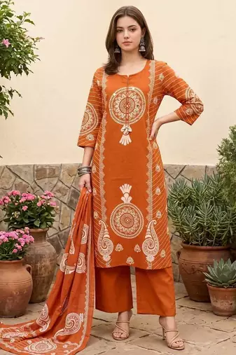 WOMEN PURE COTTON PRINTED  BANDHEJ PRINT WITH HAND WORK KURTA WITH PANT AND DUPATTA 