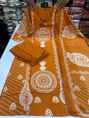 WOMEN PURE COTTON PRINTED  BANDHEJ PRINT WITH HAND WORK KURTA WITH PANT AND DUPATTA  2