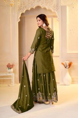 Mehendi rangoli crush  party  embroidery wear  sharara suit set 5