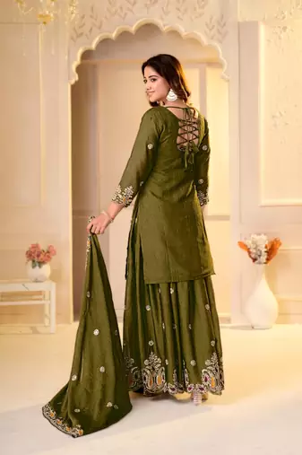 Mehendi rangoli crush  party  embroidery wear  sharara suit set