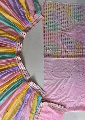 Multicolor Digital Print Mirror Work Georgette Lehenga Choli 4