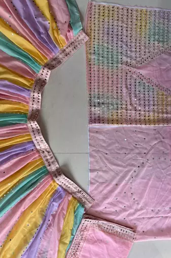 Multicolor Digital Print Mirror Work Georgette Lehenga Choli
