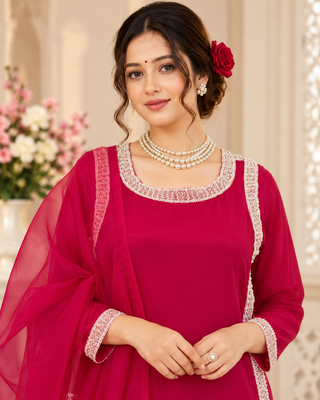 rani pink color beads and lace work crepe salwar kameez set 2