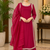 rani pink color beads and lace work crepe salwar kameez set