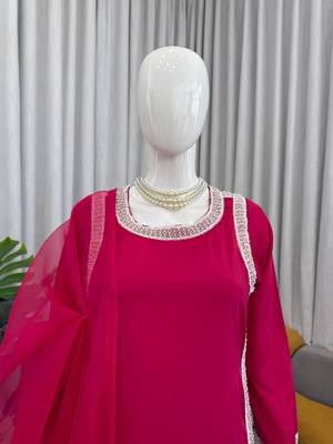 rani pink color beads and lace work crepe salwar kameez set 3