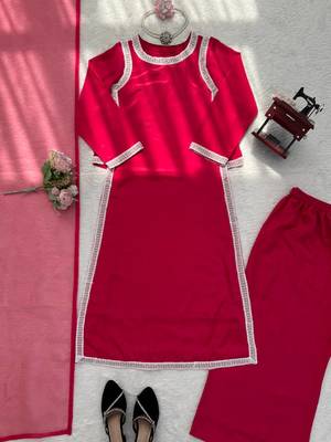 rani pink color beads and lace work crepe salwar kameez set 5