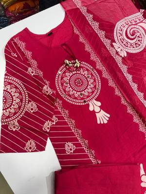 WOMEN PURE COTTON PRINTED  BANDHEJ PRINT WITH HAND WORK KURTA WITH PANT AND DUPATTA  3