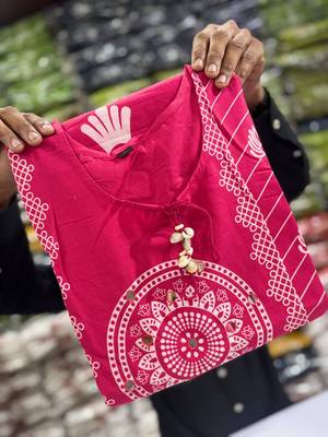 WOMEN PURE COTTON PRINTED  BANDHEJ PRINT WITH HAND WORK KURTA WITH PANT AND DUPATTA  4