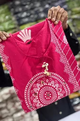 WOMEN PURE COTTON PRINTED  BANDHEJ PRINT WITH HAND WORK KURTA WITH PANT AND DUPATTA 