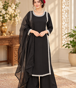 black color beads and lace work crepe salwar kameez set