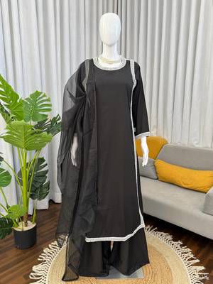 black color beads and lace work crepe salwar kameez set 3