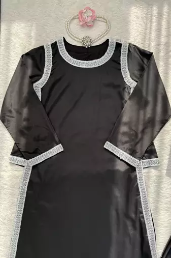 black color beads and lace work crepe salwar kameez set