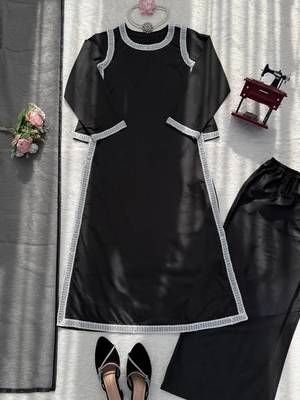 black color beads and lace work crepe salwar kameez set 5
