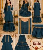 WOMEN COTTON  FIT N FLARED SHORT KURTI WITH SHARARA