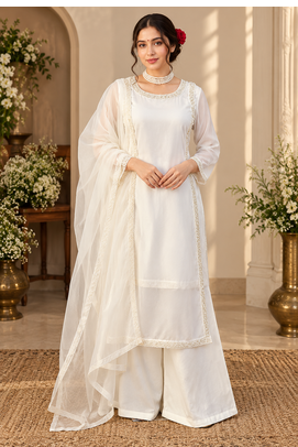 white color beads and lace work crepe salwar kameez set 1