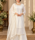white color beads and lace work crepe salwar kameez set