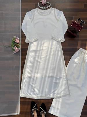 white color beads and lace work crepe salwar kameez set 5