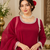 maroon color beads and lace work crepe salwar kameez set