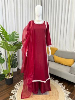 maroon color beads and lace work crepe salwar kameez set 3