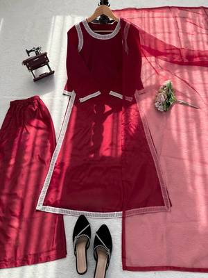 maroon color beads and lace work crepe salwar kameez set 5