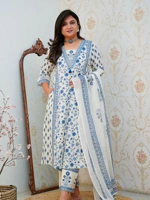 WOMEN PURE COTTON FLORAL PRINTED KURTA WITH PANT AND DUPATTA  1