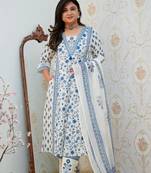 WOMEN PURE COTTON FLORAL PRINTED KURTA WITH PANT AND DUPATTA 