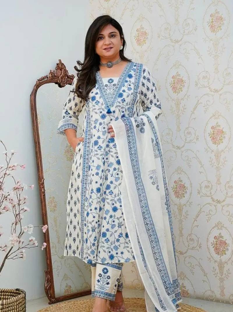 WOMEN PURE COTTON FLORAL PRINTED KURTA WITH PANT AND DUPATTA 