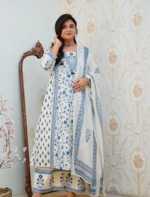 WOMEN PURE COTTON FLORAL PRINTED KURTA WITH PANT AND DUPATTA  2