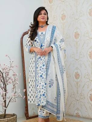 WOMEN PURE COTTON FLORAL PRINTED KURTA WITH PANT AND DUPATTA  3