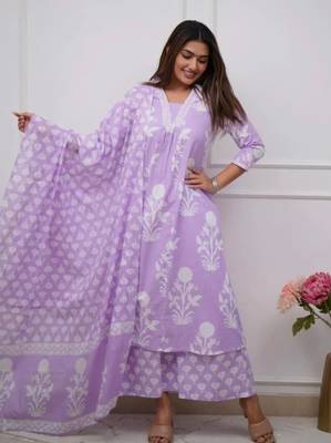 WOMEN PURE COTTON ALINE KURTA WITH PANT AND DUPATTA  2