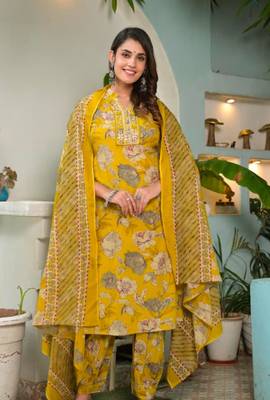 WOMEN PURE COTTON FLORAL PRINT KURTA WITH AFGANI PANT AND DUPATTA  2