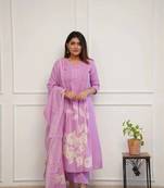 WOMEN COTTON PRINTED A-LINE KURTA WITH PANT AND DUPATTA 