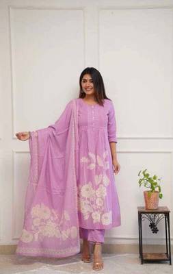 WOMEN COTTON PRINTED A-LINE KURTA WITH PANT AND DUPATTA  2