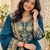 teal color thread and sequence work chinon silk blend salwar kameez set