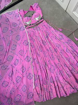 Women's  Bandhej Printed Georgette Free Size Lehenga Choli Set with Dupatta 5