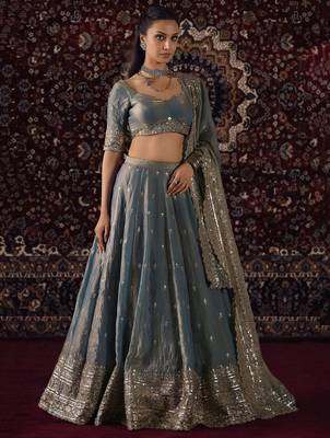 Grey Zari Embroidery Silk Function Wear Lehenga Choli 2
