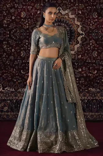 Grey Zari Embroidery Silk Function Wear Lehenga Choli