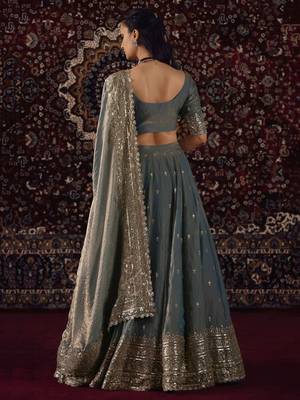 Grey Zari Embroidery Silk Function Wear Lehenga Choli 3