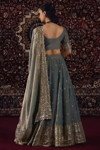 Grey Zari Embroidery Silk Function Wear Lehenga Choli