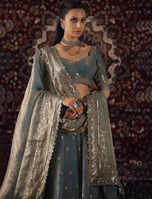 Grey Zari Embroidery Silk Function Wear Lehenga Choli 4