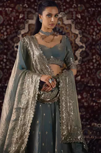 Grey Zari Embroidery Silk Function Wear Lehenga Choli
