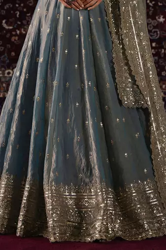 Grey Zari Embroidery Silk Function Wear Lehenga Choli