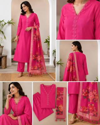 WOMEN PURE COTTON SILK WITH INEER ATTCHED WITH PANT AND BNARASI DUPATTA  1